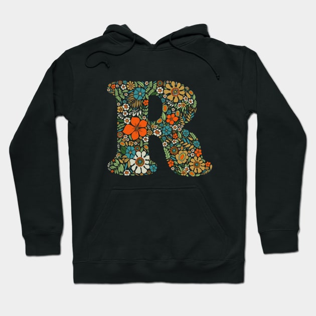 Hippie Floral Letter R Hoodie by zeljkica